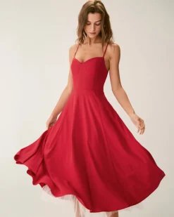 Red Sweetheart Neck Slip Maxi Dress