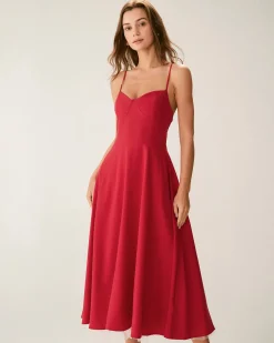 Red Sweetheart Neck Slip Maxi Dress