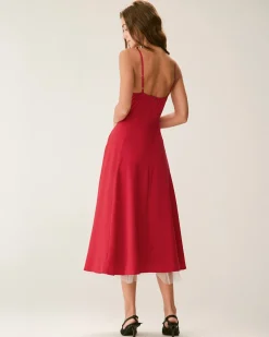 Red Sweetheart Neck Slip Maxi Dress