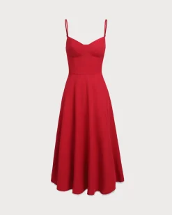 Red Sweetheart Neck Slip Maxi Dress