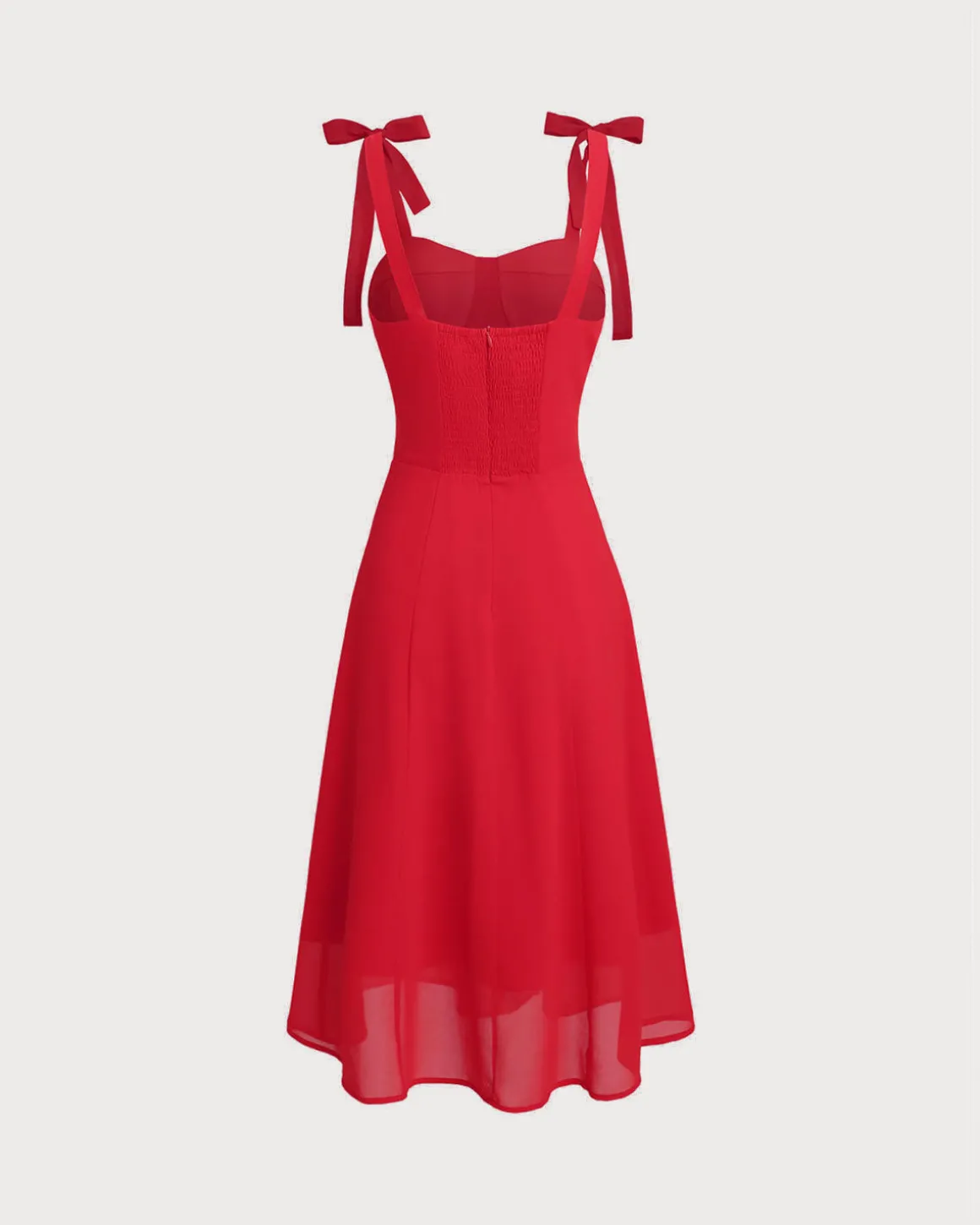 Red Sweetheart Neck Tie Strap Midi Dress