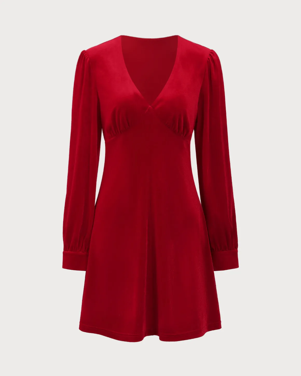 Red Velvet Puffed Sleeve A-Line Mini Dress