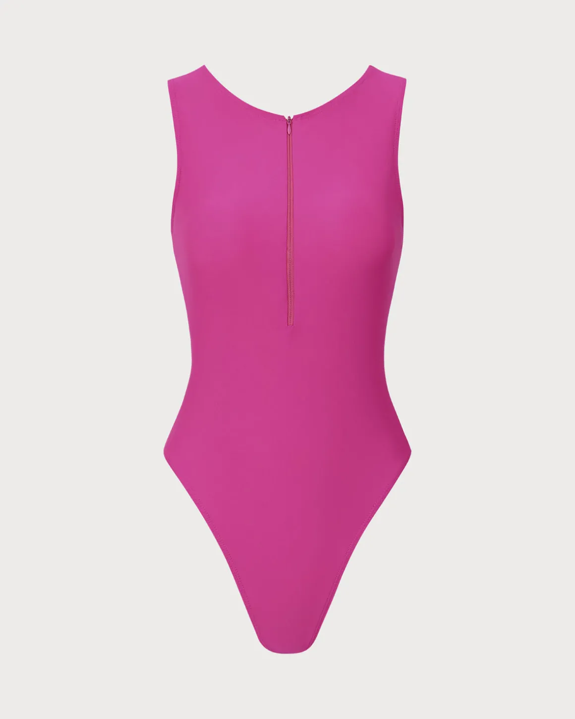Rose Red Knit Zipper One-Piece Swimsuit