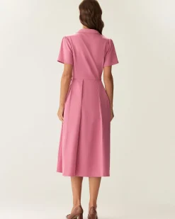 Rose Red V-Neck Button Midi Dress