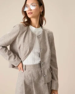 Round Neck Khaki Single-Breasted Jacket