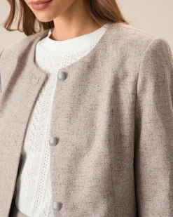 Round Neck Khaki Single-Breasted Jacket