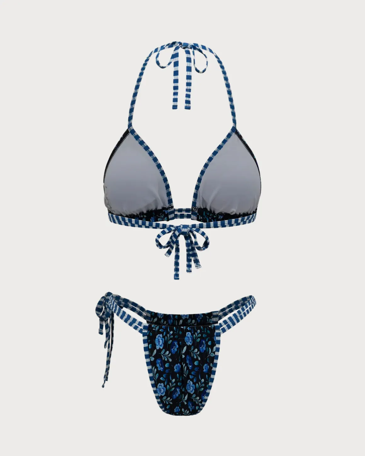 Royal Blue Knit Print Contrast Bikini Set