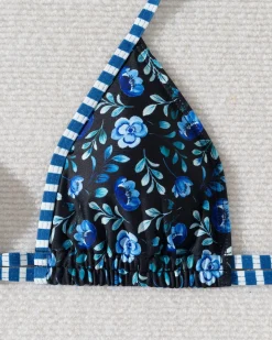 Royal Blue Knit Print Contrast Bikini Set