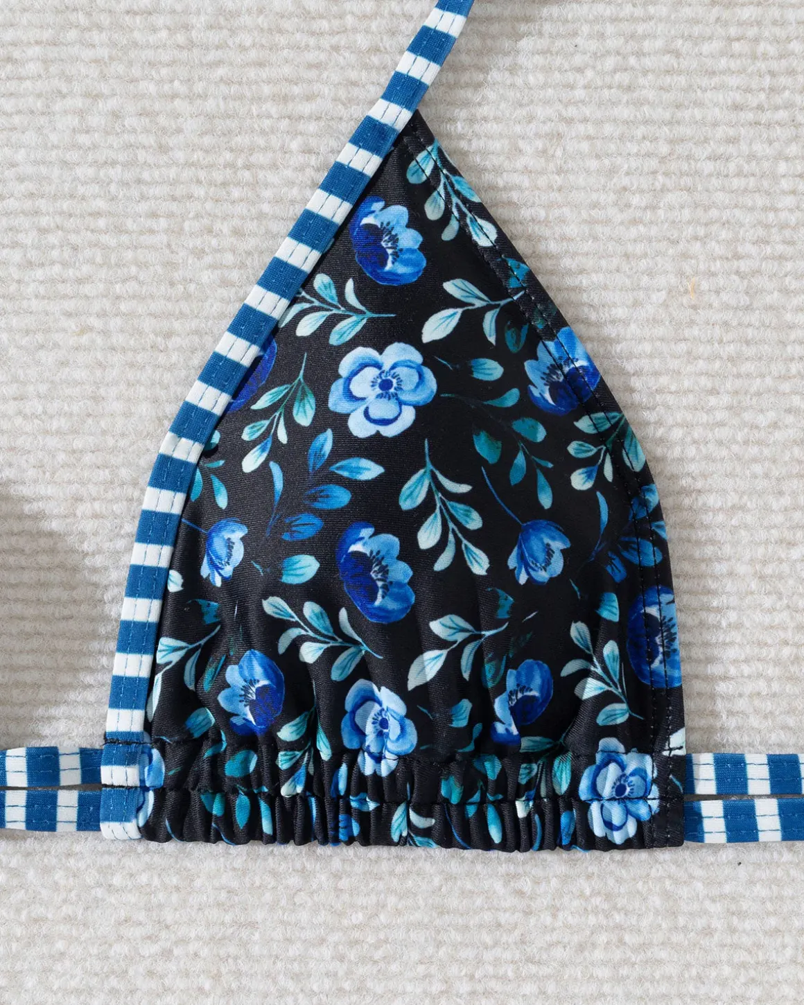 Royal Blue Knit Print Contrast Bikini Set