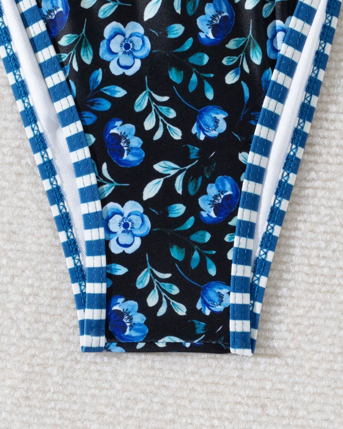 Royal Blue Knit Print Contrast Bikini Set