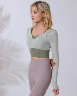 Sage Green Round Neck Long Sleeve Top - Light Support