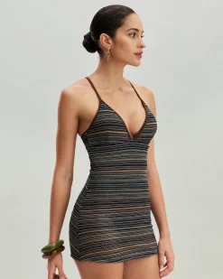 Striped Backless One-Piece Swimsuit