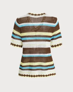 Striped Round Neck Crochet Blouse