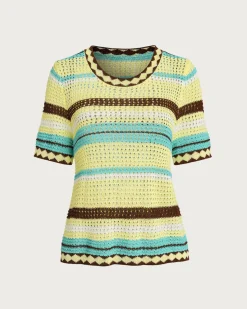 Striped Round Neck Crochet Blouse