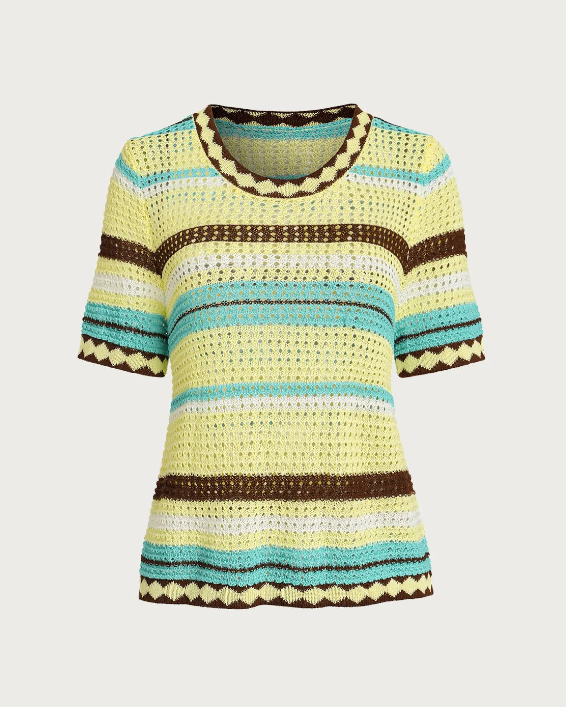 Striped Round Neck Crochet Blouse