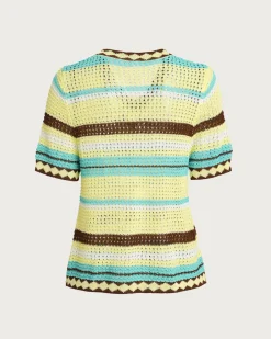 Striped Round Neck Crochet Blouse