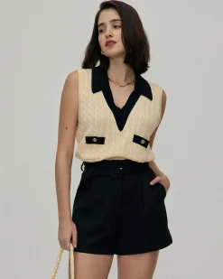 The Apricot Collared Colorblock Knit Tank Top