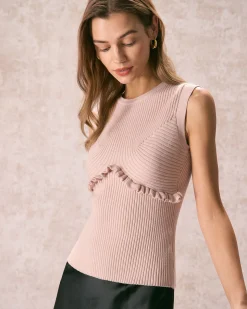 The Apricot Crew Neck Ruffle Knit Tank Top