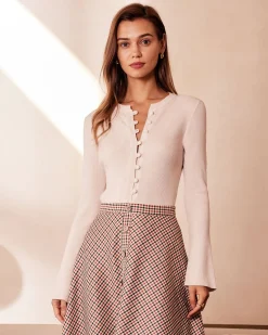 The Apricot Round Neck Button Up Knit Top