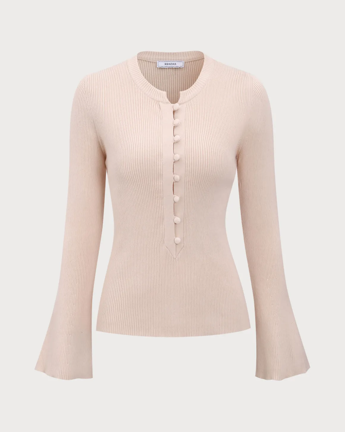 The Apricot Round Neck Button Up Knit Top