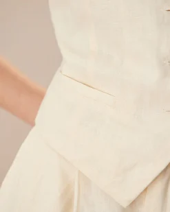 The Apricot V Neck Button-Up Linen Vest