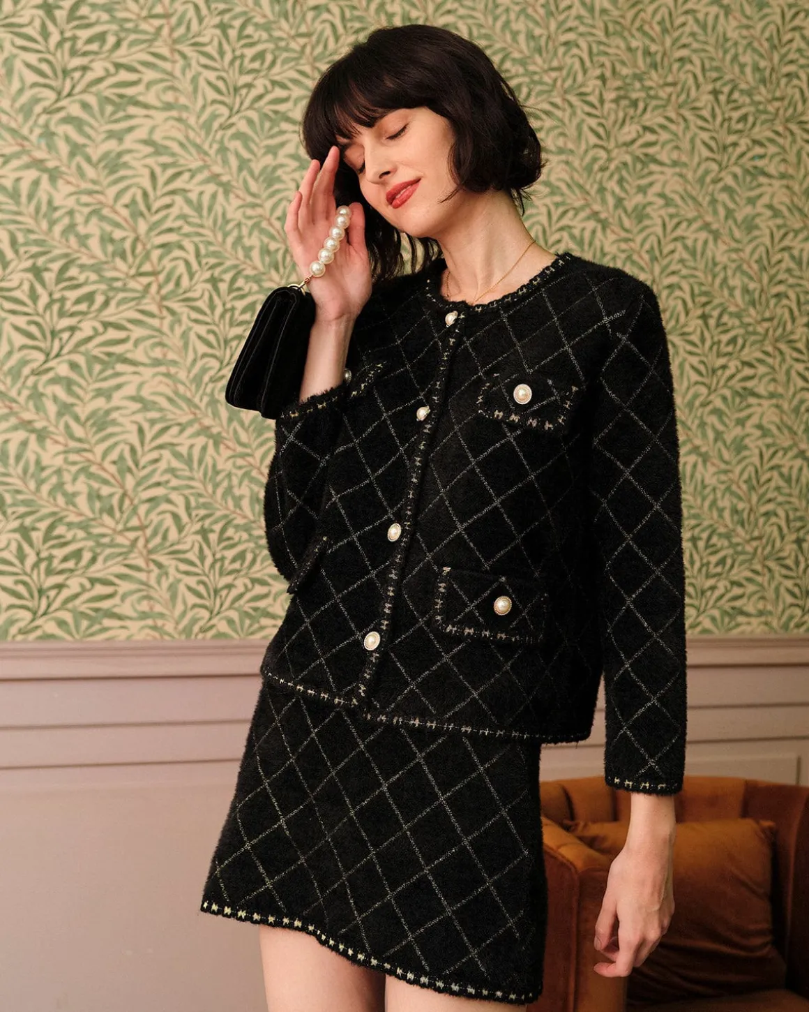 The Argyle Cardigan And Mini Skirt Set