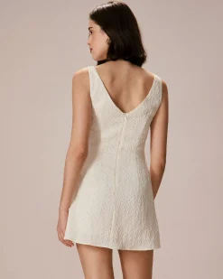The Beige Boat Neck Textured Mini Dress