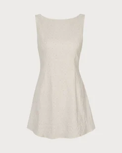 The Beige Boat Neck Textured Mini Dress