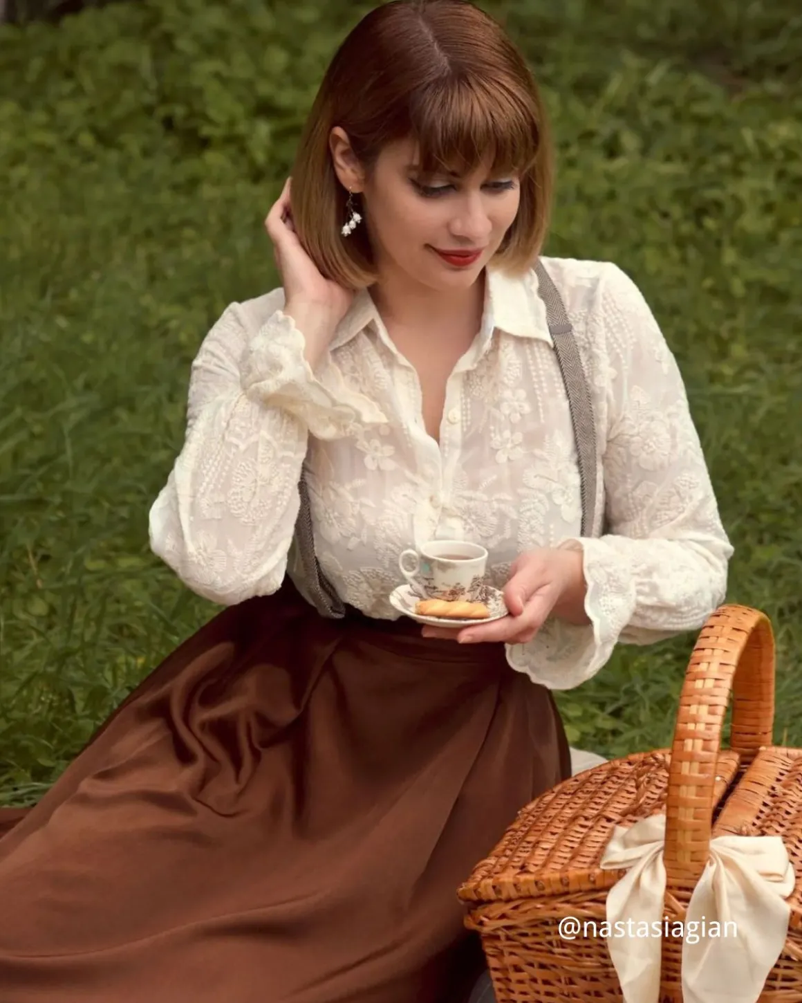 The Beige Lapel Embroidery Long Sleeve Blouse
