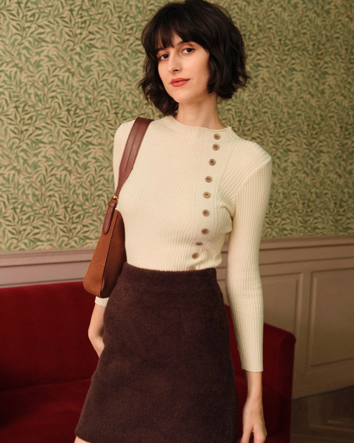 The Beige Mock Neck Ribbed Knit Top