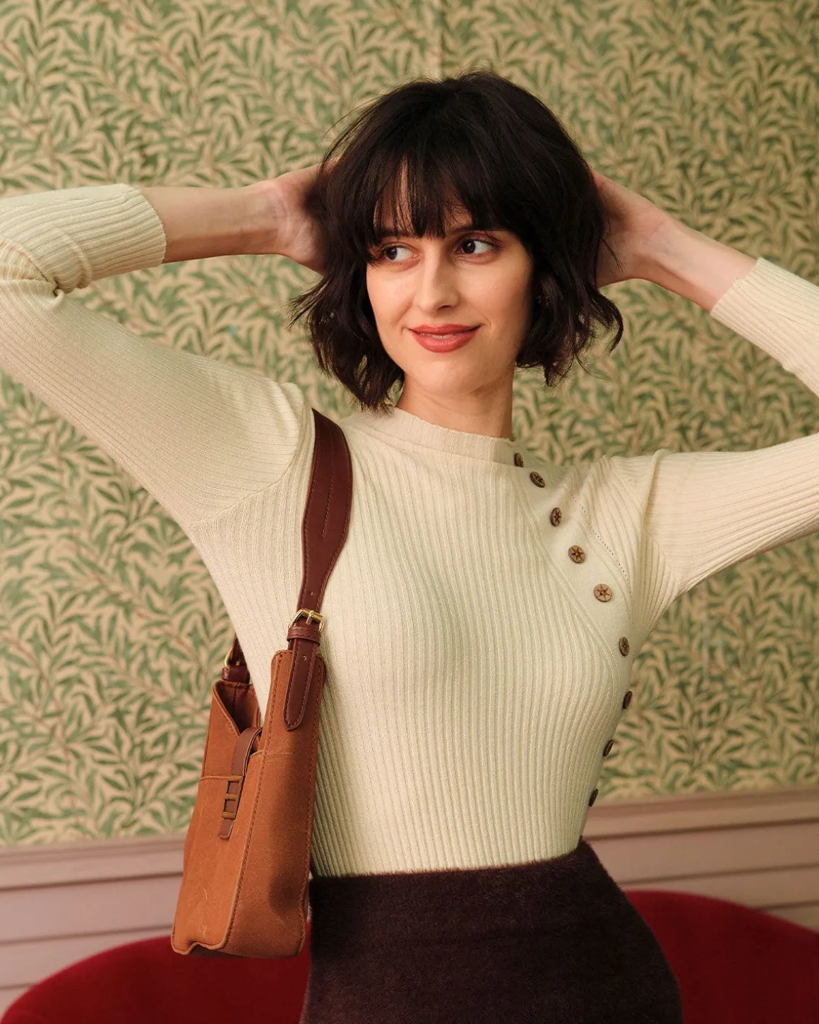 The Beige Mock Neck Ribbed Knit Top