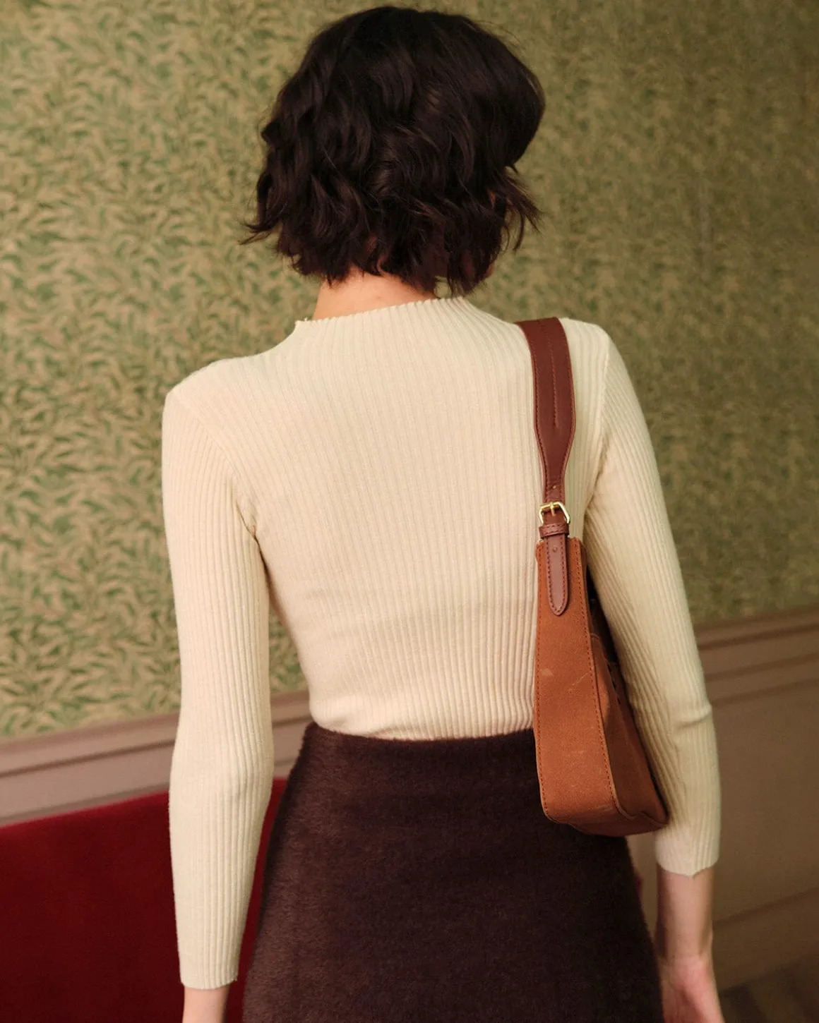 The Beige Mock Neck Ribbed Knit Top