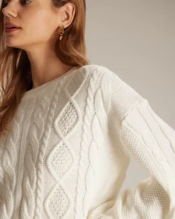 The Beige Round Neck Ribbed Cable Sweater