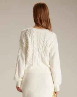 The Beige Round Neck Ribbed Cable Sweater