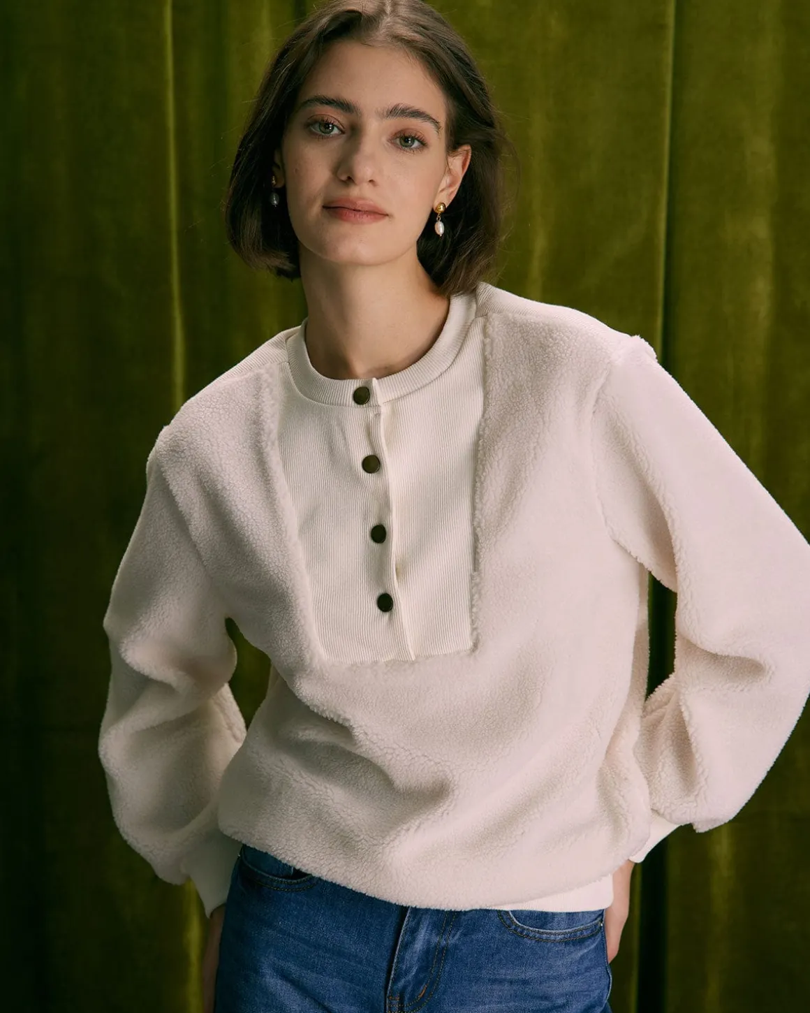 The Beige Teddy Patchwork Sweatshirt