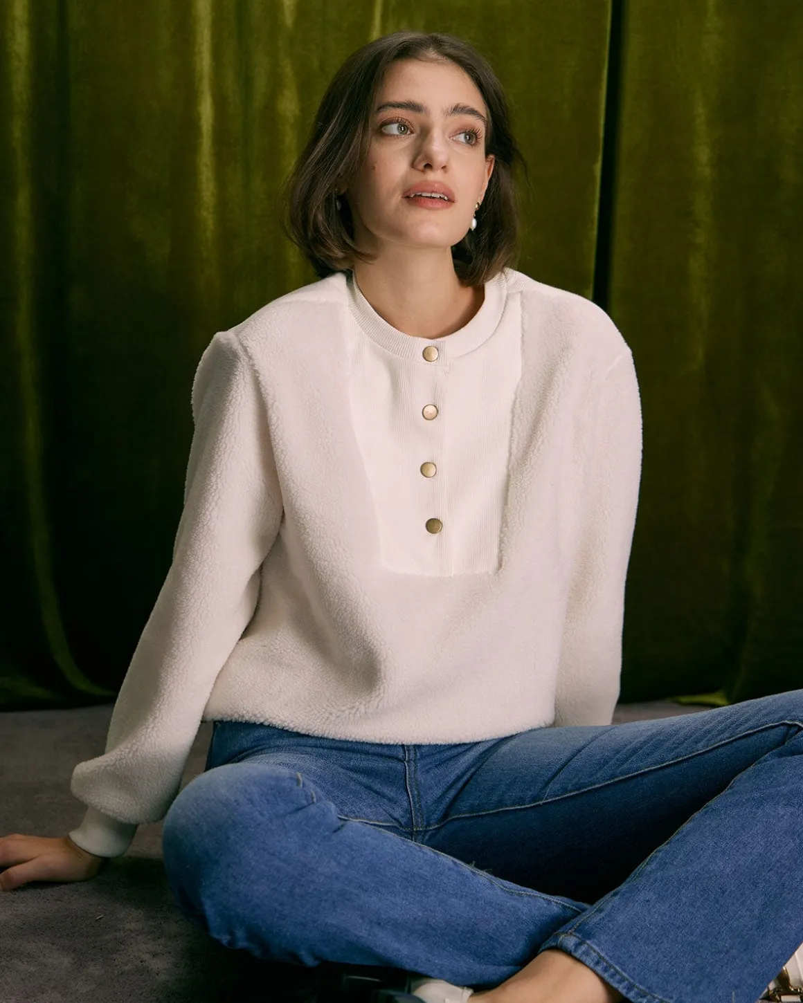 The Beige Teddy Patchwork Sweatshirt