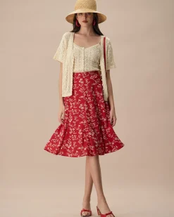 The Beige V Neck Pointelle Button Knit Cardigan