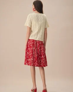The Beige V Neck Pointelle Button Knit Cardigan