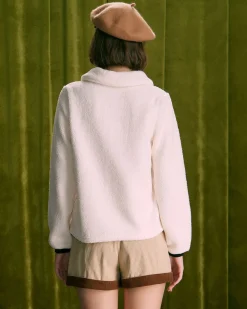 The Beige V Neck Spliced Teddy Sweatshirt