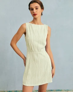 The Beige Water Ripple Textured Sleeveless Mini Dress