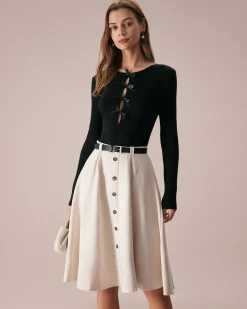 The Black Boat Neck Bowknot Front Knit Top