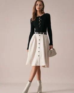 The Black Boat Neck Bowknot Front Knit Top