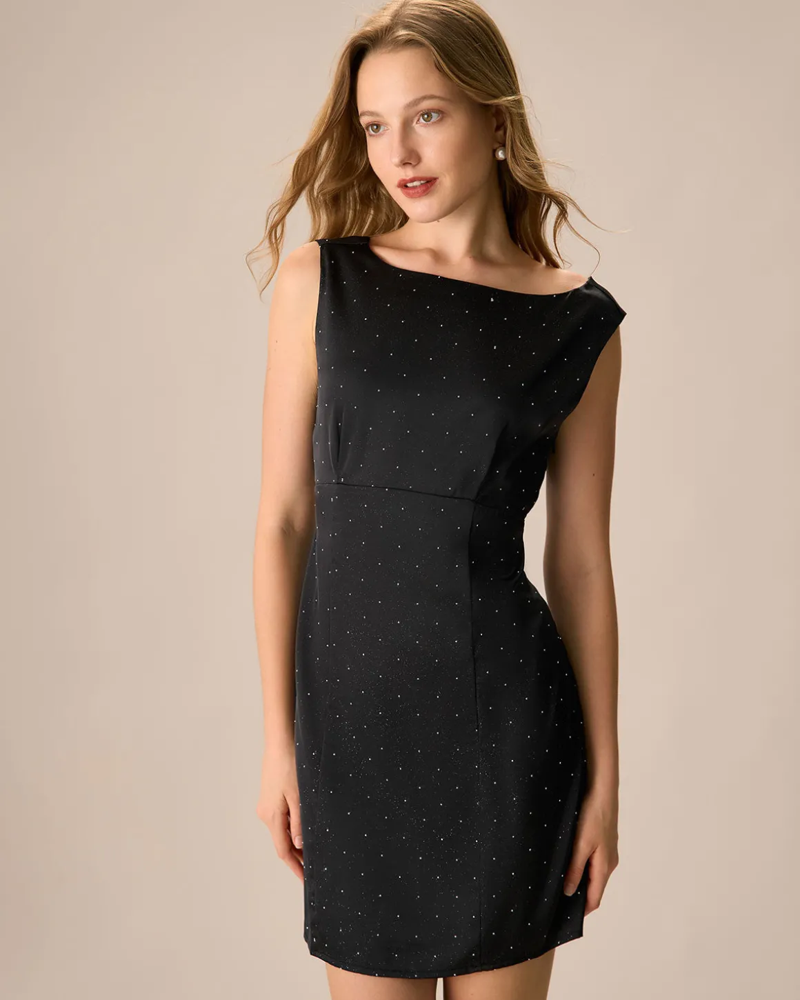 The Black Boat Neck Bowknot Satin Mini Dress