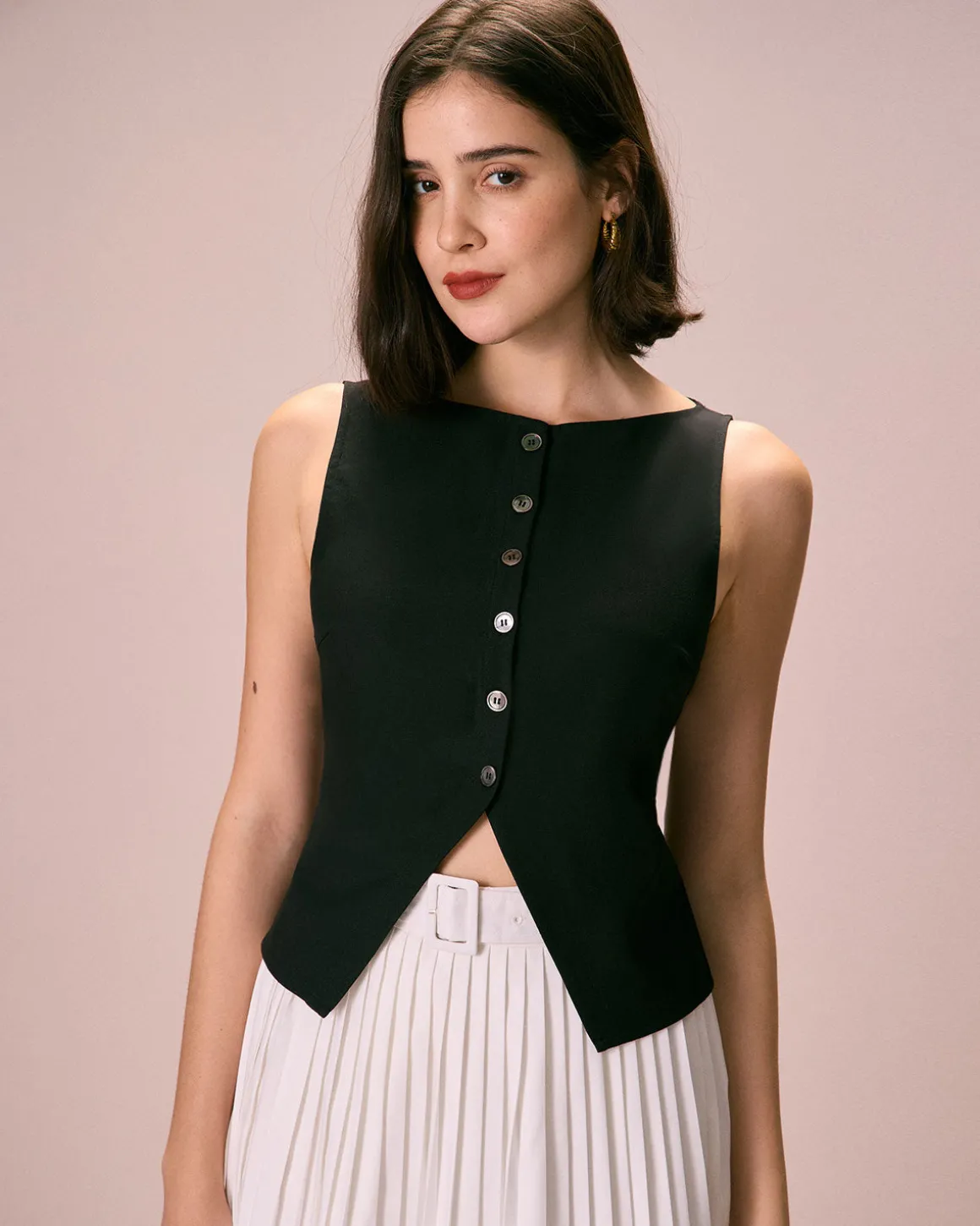 The Black Boat Neck Button Tank Top