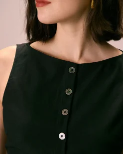 The Black Boat Neck Button Tank Top