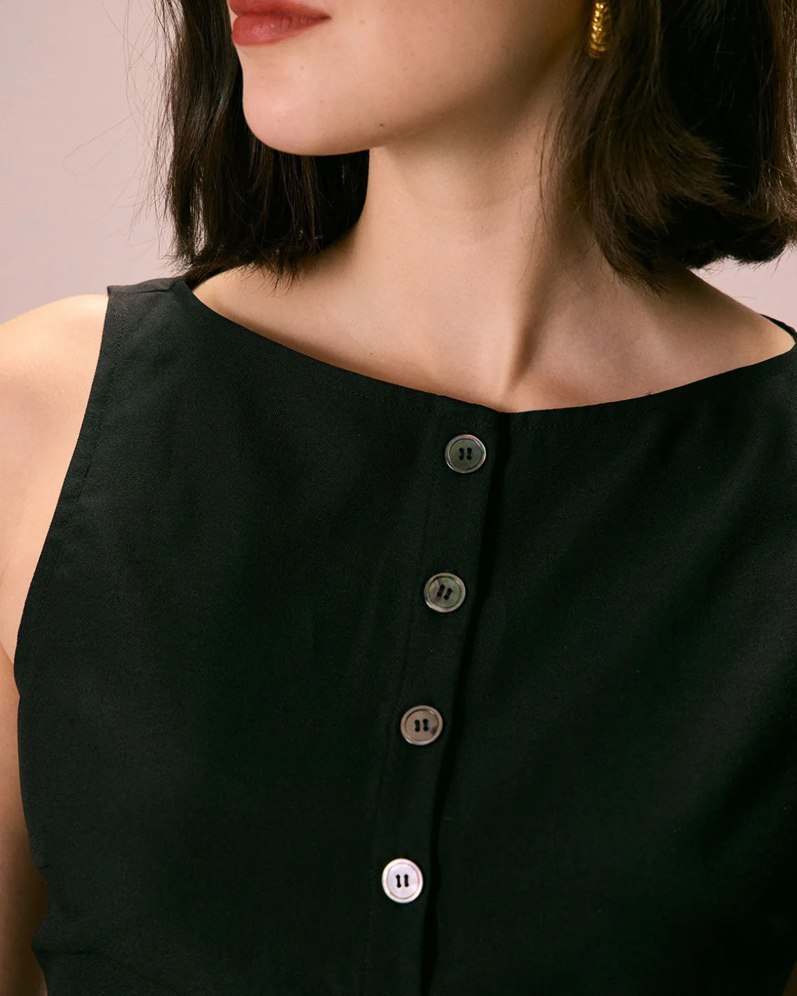 The Black Boat Neck Button Tank Top