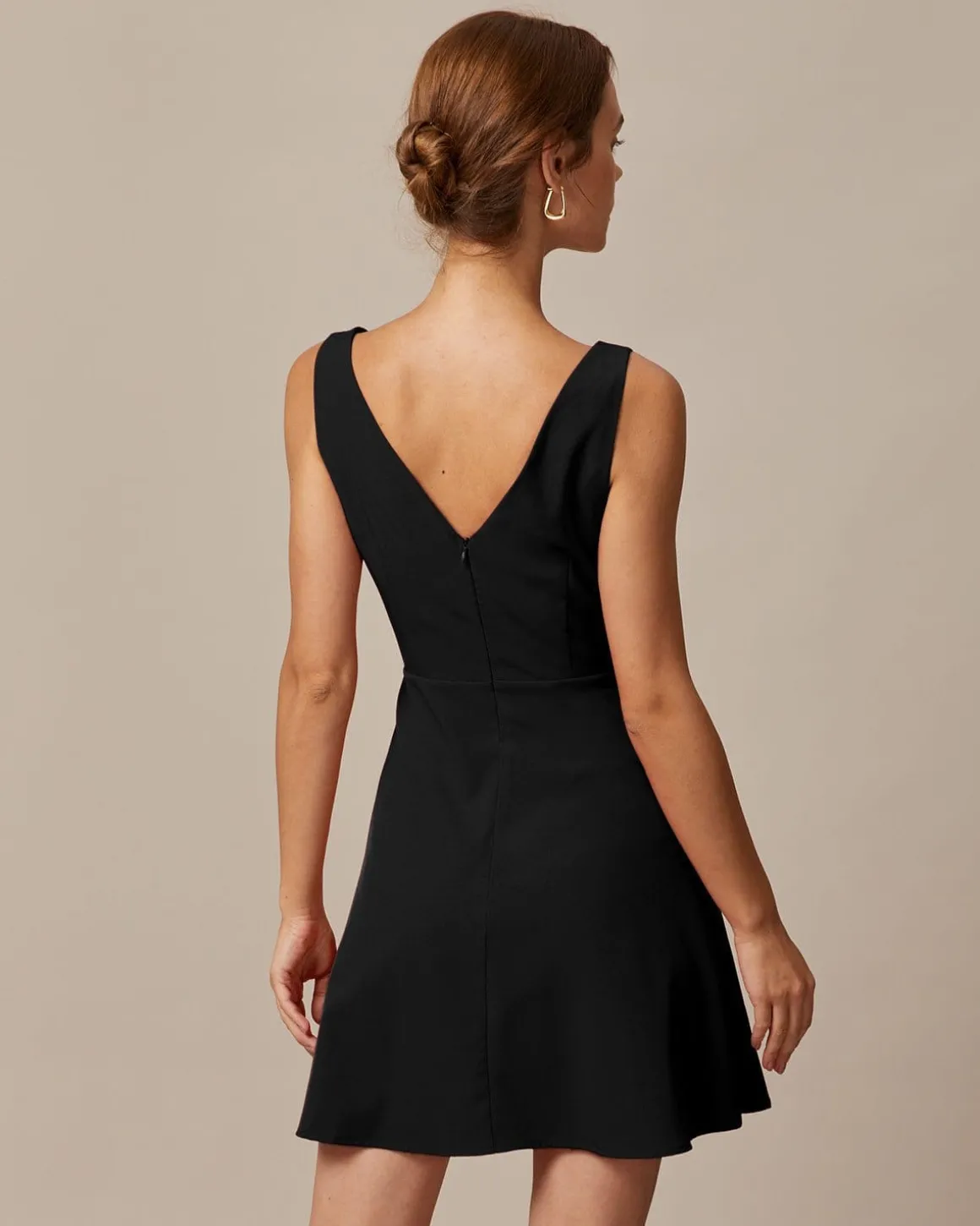 The Black Boat Neck High Waisted Mini Dress