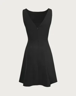 The Black Boat Neck High Waisted Mini Dress