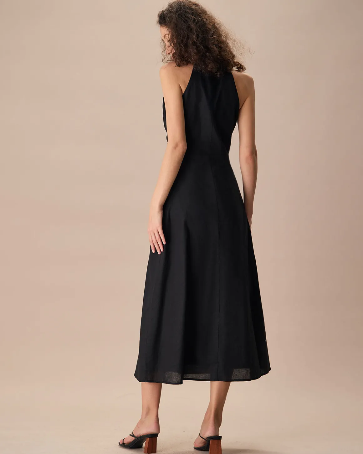 The Black Collared Frill Trim Linen Maxi Dress