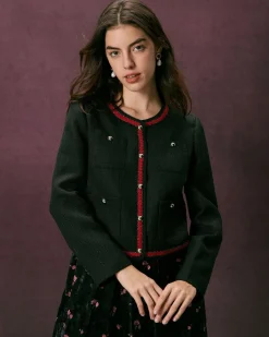 The Black Colorblock Button Tweed Jacket